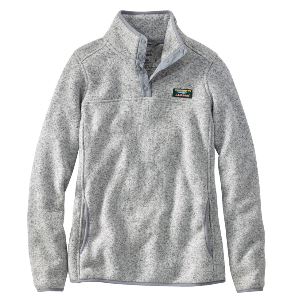L.L.Bean Gray Heathered Pewter Sweater Fleece Pullover, Petite Small